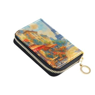 Imagem de Carteira feminina com zíper e bloqueio de RFID, porta-cartões de crédito, carteira de couro com zíper vintage Torre Eiffel Street