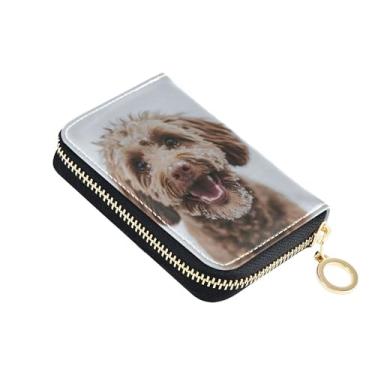 Imagem de Carteira pequena feminina com bloqueio de RFID, porta-moedas de couro com zíper e chaveiro, marrom, rabisco, cachorro, inverno