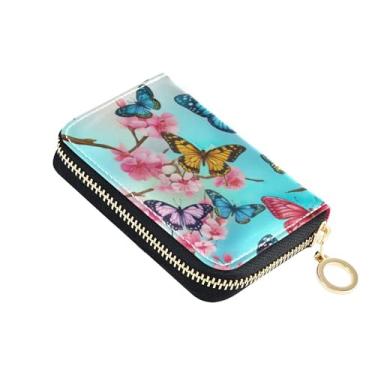 Imagem de Carteiras de cartão de crédito com bloqueio de RFID, lindas carteiras pequenas para mulheres, carteira masculina com bolso para moedas, borboletas coloridas, cereja floral