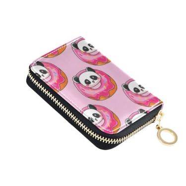 Imagem de Carteira feminina para cartão de crédito com bloqueio de RFID, bolsa de troca de moedas com zíper fofo panda rosa donuts