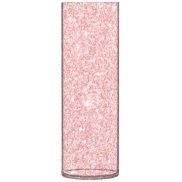 Imagem de Vasos cilíndricos para centros de mesa em ouro rosa, purpurina, vasos de plástico e vasos personalizados, decoração de flores modernas, 30 x 9,9 cm