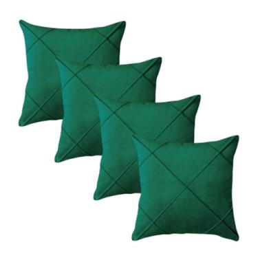 Imagem de Almofadas Cheias em Suede Drapeada 45x45cm Decorativas Sala Quarto Sofá(4 VERDE)