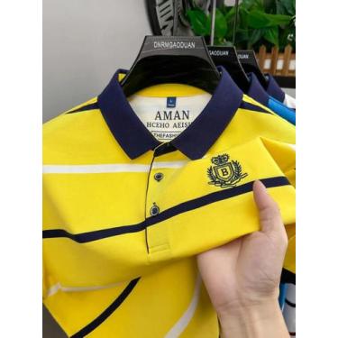 Imagem de Camisa Polo Masculina De Verão Com Listras, Manga Curta, Bordado De Le