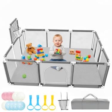 Imagem de Cercadinho para Bebe 150×180 cm, Adequada para Crianças e Bebês, Uso Interno e Externo, Painéis com Tela Respirável e Antiqueda, Acompanha Bolinhas de Piscina, Alças de Apoio e Bolsa de Armazenamento