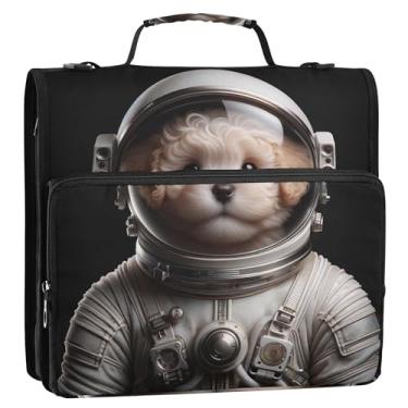 Imagem de Fichários com 3 anéis de 3 anéis, resistente, fofo, cachorrinho, astronauta, fichário com zíper, fichário organizador com alça, bolsa escolar colorida, estojo de armazenamento com alça