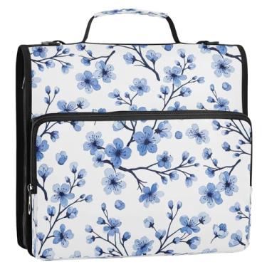 Imagem de Bolsa organizadora de fichário azul com zíper branco com alça de ombro, 3 anéis D de 3 anéis, capa de portfólio para 500 folhas para escola ou escritório