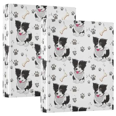 Imagem de Poses de cães pretos e brancos personalizados com 3 fichários de 3 anéis para 200 folhas, caderno, anel redondo, fichário de escritório, 31,5 x 27 x 6 cm, pacote com 2