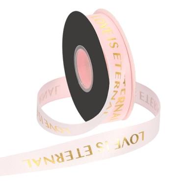 Imagem de PATIKIL Fita de gorgorão personalizada, 2,5 cm x 40 metros Love is Eternal Fita de poliéster para festas de fim de ano, decoração de casamento, embrulho de presente, rosa suave