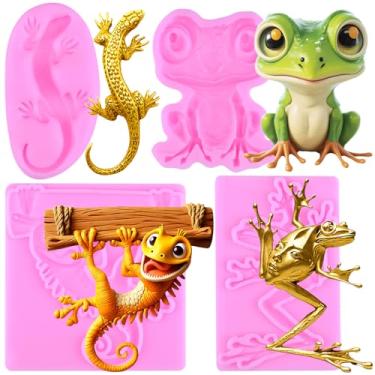Imagem de MIYAHOUSE Moldes de silicone para fondant de lagarto para decoração de bolos, topo de cupcake, pasta de goma de chocolate, argila de polímero, conjunto de 4