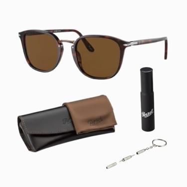 Imagem de Persol Óculos de sol redondos PO3186S com kit oficial de óculos, Armação Havana | Lente marrom, 53mm