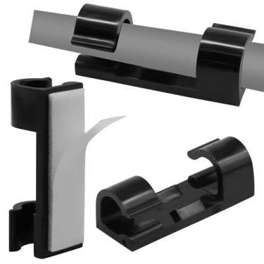 Imagem de Jiozermi 60 clipes autoadesivos para cabos pretos, clipes de gerenciamento de cabos com suporte de parede adesivo 3M para mesa, parede, TV, câmera de painel de carro, RV, Ethernet, PC, luz de Natal