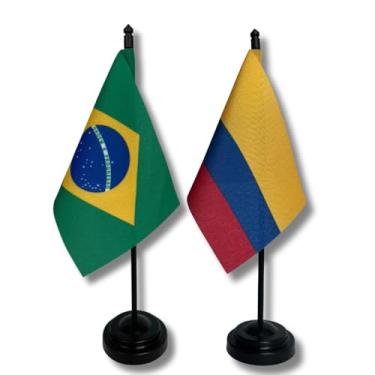 Imagem de Kit Bandeira de Mesa Brasil e Colômbia, 26cm Altura, 18x11cm Bandeiras, Multicolorido, Oxford, Base Plástica, para Escritório, Eventos, Decoração