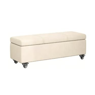 Imagem de Baú Retangular Banquinho Puff Decorativo Organizador Guarda Brinquedos Assento Design De Roda Omnidirecional(White2,40x40x40cm)