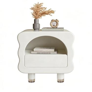 Imagem de Mesa de cabeceira, mesa de cabeceira moderna com gaveta e prateleira de armazenamento aberta, armário de madeira para quarto, mesa lateral de cama prática, mesa de canto para quarto ou sala de estar