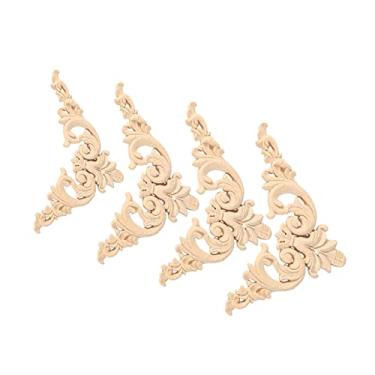 Imagem de GLOGLOW Aplique Adesivo de Parede, Decoração Inacabada para Paredes, Armários, Móveis, Espelhos, 4 Peças de Madeira de Borracha Esculpida Flor Nan (12 * 12)