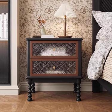 Imagem de Mesa de cabeceira de madeira maciça com 2 gavetas, mesa lateral de cama prática/mesa de cabeceira, mesa de canto para quarto, alça de metal, para quarto, sala de estar, armário, carvalho natural