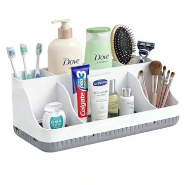 Imagem de Organizador de balcão de banheiro, suporte de escova de dentes removível com 7 compartimentos com design antiderrapante para armazenamento de escova de dentes elétrica e pasta de dente, organizador de