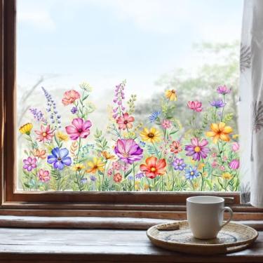 Imagem de 2 folhas de flores silvestres adesivos coloridos de janela floral primavera verão adesivos de janela de vidro anticolisão dupla face decalques de espelho de porta