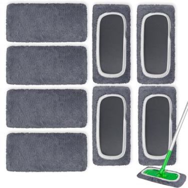 Imagem de AmaVins Pacote com 8 almofadas reutilizáveis de microfibra compatíveis com esfregão Swiffer, panos de limpeza a seco e panos de esfregão úmidos, almofadas laváveis para limpeza de superfícies e pisos