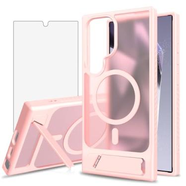 Imagem de Asuwish Capa de celular para Samsung Galaxy S24 Ultra 5G, compatível com Magsafe Magnetic, protetor de tela de vidro temperado, suporte dobrável à prova de choque, capa protetora S24Ultra 24S S 24