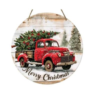 Imagem de Placa De Madeira Feliz Natal 2D Gnomo Boneco De Neve Decorativo Para P