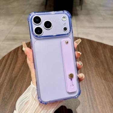 Imagem de Capa de silicone transparente de luxo com fluorescência brilhante para iPhone 17 Air 16 15 14 13 Mini 12 Pro Max Plus com alça de pulso e suporte (para iPhone 13/Roxo)