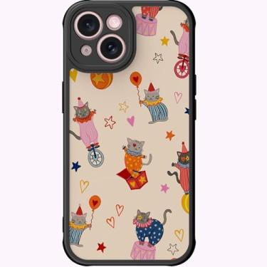 Imagem de DEENAKIN Capa fofa para iPhone 13 Mini, capa rígida floral estética, compatível com Magsafe, capa protetora fina moderna exclusiva retrô coquete ocidental para mulheres e meninas, circo gato carnaval