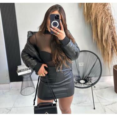 Imagem de Body Arrastão Tule Transparente Preto Manga Longa - Aline Store, Body 