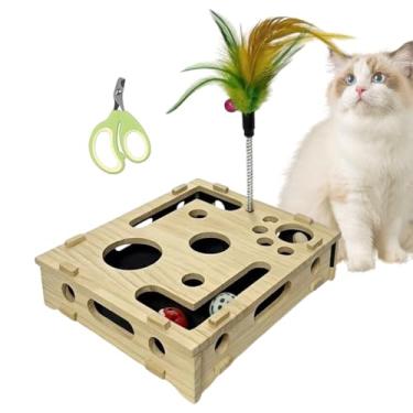 Imagem de Caixa De Enriquecimento Com Lima Para Unhas De Gato,de Garras Interativo de,Puzzle Arranhador Com Varinha E Bola De Sino | Para Gatos E Mobiliário Doméstico