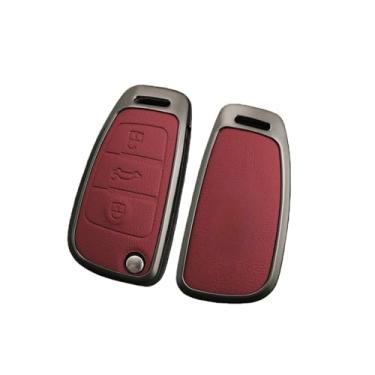 Imagem de Liga de zinco caso chave do carro protetor de controle remoto chaveiro acessórios compatíveis com audi tt ttrs 8j 8n 8s mk1 mk2 mk3 s linha logotipo personalizado(A-red)