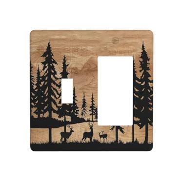 Imagem de ybclf Conjunto de capa de interruptor de luz de madeira rústica para casa de fazenda de veado, pinheiro, campo, placa decorativa para cozinha, quarto