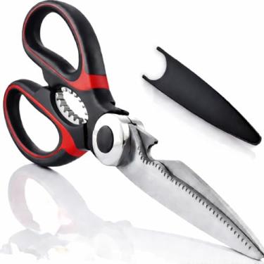 Imagem de Tesoura de Cozinha Multiuso em Aço Inoxidável Premium Cabo Ergonômico e Emborrachado com Bainha de 21 cm (Vermelho e Preto)