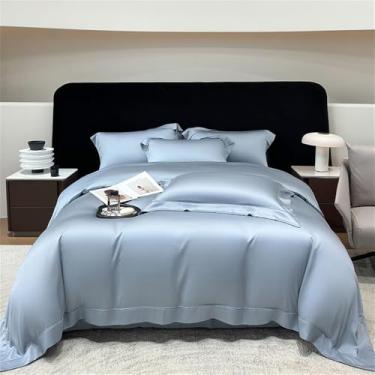 Imagem de Conjunto de cama de fibra vegetal natural, macio, sedoso e com toque fresco, em cor sólida. Inclui capa de edredom e lençol de baixo com elástico de 1,5 m de largura.