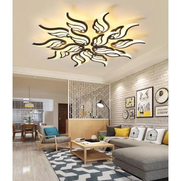 Imagem de Luminária de teto LED moderna e regulável com controle remoto para sala de estar, quarto e sala de jantar. Iluminação embutida para ambientes internos (preta, 15 lâmpadas).