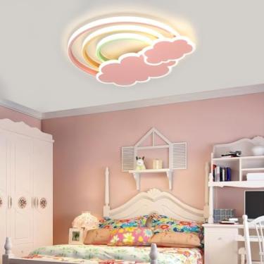 Imagem de Luminária de teto LED em formato de nuvem e arco-íris, com intensidade regulável, moderna e ideal para quartos de meninas, salas de estar infantis, corredores e quartos masculinos e feminino