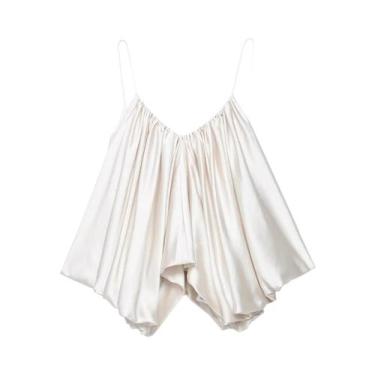 Imagem de Top De Camisola Plissada Com Textura De Cetim Para Mulheres Casual Ver