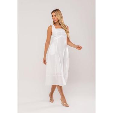 Imagem de Vestido Midi Decote Reto e Alça Larga Branco Salvatore, P