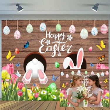 Imagem de Ptrxobj Pano de fundo de feliz páscoa rústico retrô placa de madeira bonito coelho coelho fotografia fundo colorido ovos borboletas floral festa de Páscoa banner decoração de parede adereços de cabine