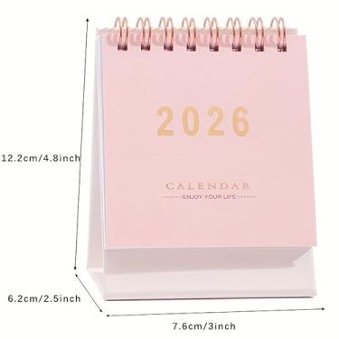 Imagem de Minicalendário de mesa 2026, agenda mensal e semanal, papel grosso, 250 g/m², fio duplo, encadernação rosa