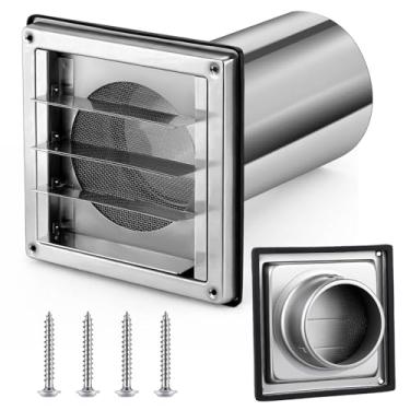 Imagem de Glooglitter Tampa de ventilação de parede de 10 cm de aço inoxidável para secadora externa, malha embutida, com tubo de extensão removível de 20 cm e 4 parafusos, para kit de duto de exaustão