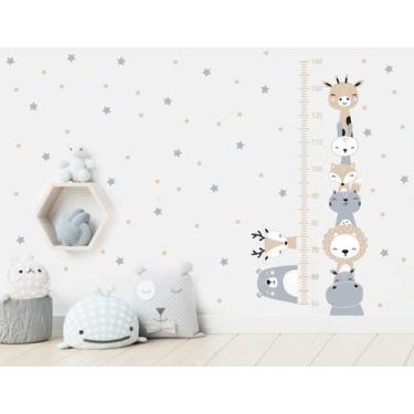 Imagem de Adesivo de Parede Régua de Crescimento Animais Nórdicos Tons Pastéis -