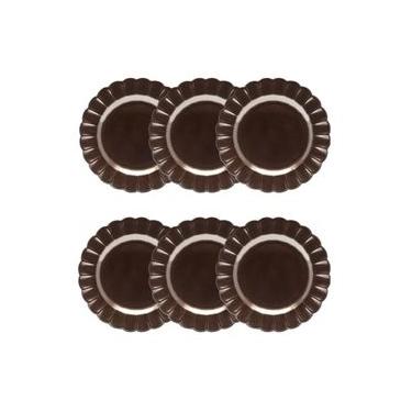 Imagem de Jogo 6 Pratos Sobremesa Porcelana Oxford Flora Anis 22 Cm: Marrom Metalizado