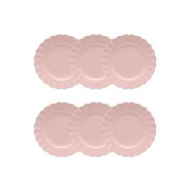 Imagem de Jogo 6 Pratos Sobremesa Porcelana Oxford Flora Dália 22 Cm: Rosa Suave