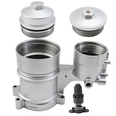 Imagem de MITZONE Conjunto de carcaça de filtro de óleo de alumínio compatível com Ford 6.0L Power-Stroke Diesel Ford F-250 F-350 F-450 F-550 2005-2010 Excursion 2004-2005 4C3Z9C166AA