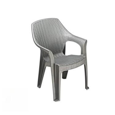 Imagem de Cadeira De Plástico Com Braço Rattan Jardim Poltrona Branca Preta Bege Cinza Marrom (Cinza,2 Unidades)