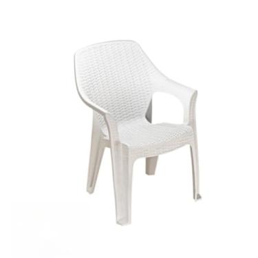 Imagem de Cadeira De Plástico Com Braço Rattan Jardim Poltrona Branca Preta Bege Cinza Marrom (Branco,2 Unidades)