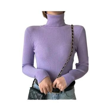 Imagem de Suéter Feminino De Gola Alta Em Cashmere Macio, Pulôver Básico De Tric