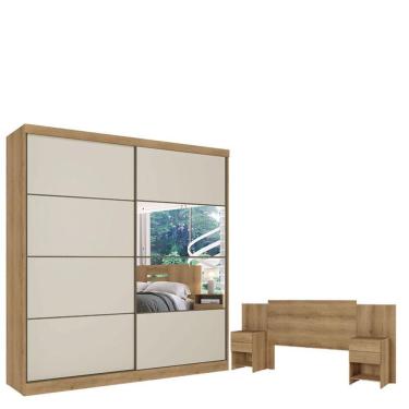 Imagem de Guarda Roupa Casal Malaga Glass 2 Portas Capuccino Off White E Cabeceira Formosa Capuccino - Thb