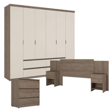 Imagem de Guarda Roupa Casal Nobre 6 Portas Rustic Off White Com Cômoda Gaveteiro Condessa E Cabeceira Formosa Rustic - Thb