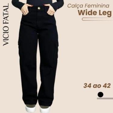 Imagem de Calça Feminina Jeans Wide Leg Cargo Tex Denim-Feminino